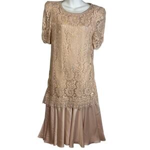 Ricki Lang for Nuit Vintage Union Made USA Drop Waist Dress Size 10 Mother Bride